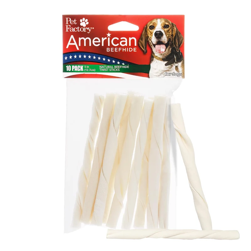 Pet Factory Bâtons torsadés en peau de bœuf américain – Saveur naturelle, 10 pièces (5 pouces)