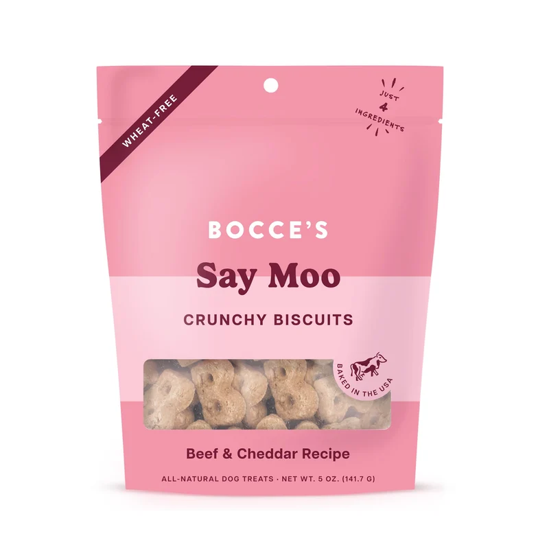 Bocce's Bakery – Say Moo Biscuits cuits au four pour chiens, sans blé, ingrédients réels, fabriqués aux États‑Unis – Bœuf et Cheddar, 142 g