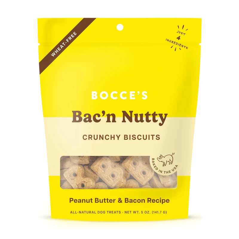 Bocce's Bakery Friandises Bac'N Nutty pour chiens – Sans Blé, Ingrédients Réels, Cuits au Four aux États-Unis – Beurre de cacahuète et Bacon, 5 oz