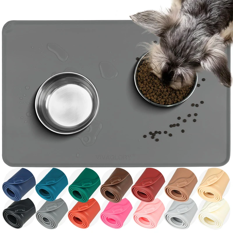 VIVAGLORY Flexmat – Tapis Alimentaire en Silicone Anti-Dérapant, Bord Relevé, Gris