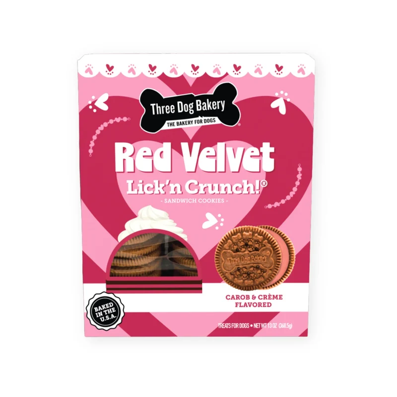 Three Dog Bakery Velours Rouge Lick’n Crunch – Friandise Saint-Valentin pour chien, 13 oz