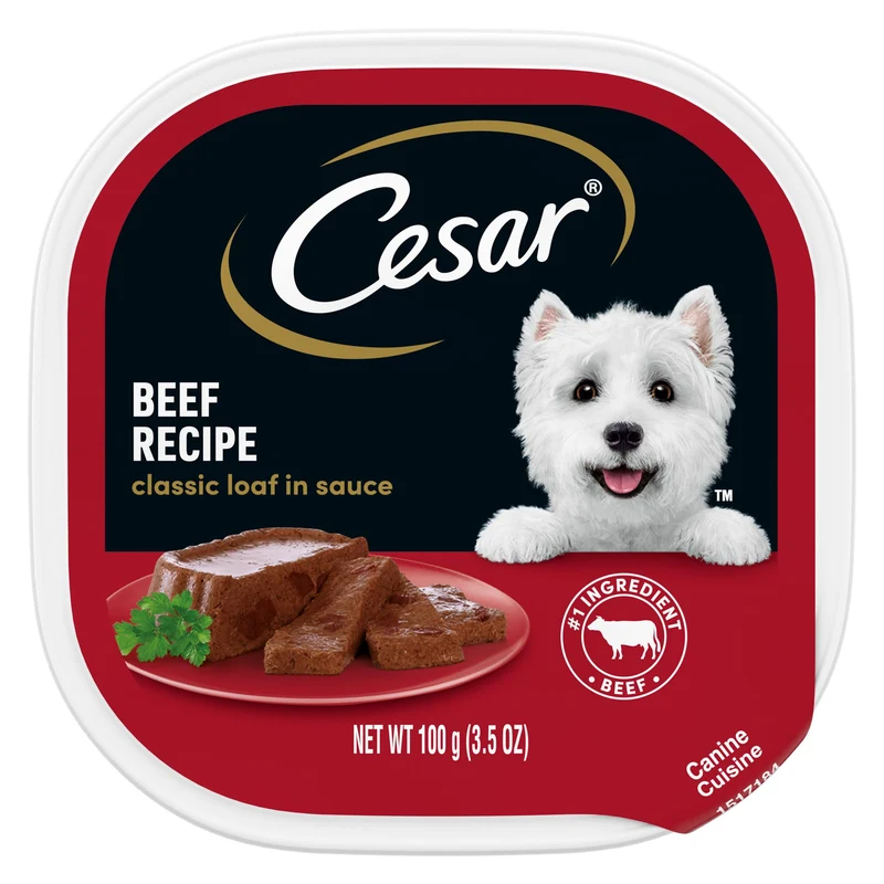 Cesar Classic Loaf en Sauce – Repas humide pour chien adulte au bœuf, plateau 3,5 oz