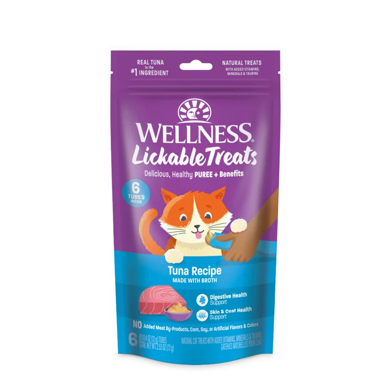 Wellness Lickable Treats Purée Douce au Thon pour Chat Adulte – Sans Céréales, 6 Tubes Souples