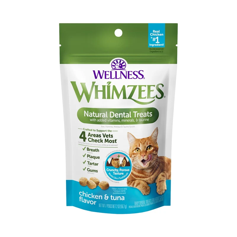 Whimzees Wellness Chat: Friand dentaire pour chats, haleine fraîche, saveur poulet et thon, sachet de 56 g