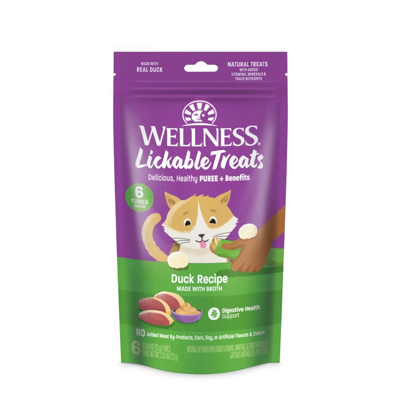 Friandises à lécher Wellness pour chats – Purée douce au canard, sans céréales, 6 tubes de 11 g