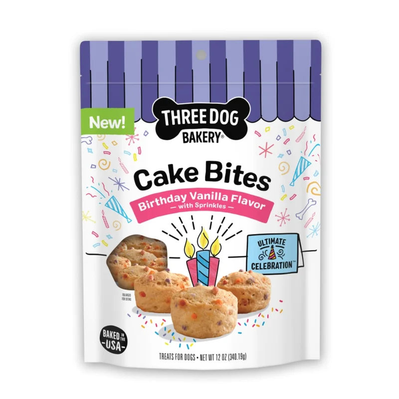 Three Dog Bakery Ultimate Celebration Cake Bites – Friandises pour chiens douces et festives, ingrédients réels, 340 g