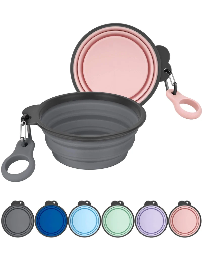 Aonkey Bols Chien Pliables avec Porte-Bouteille – Lot de 2, Mousqueton Renforcé, Rebord Monobloc, 15 oz