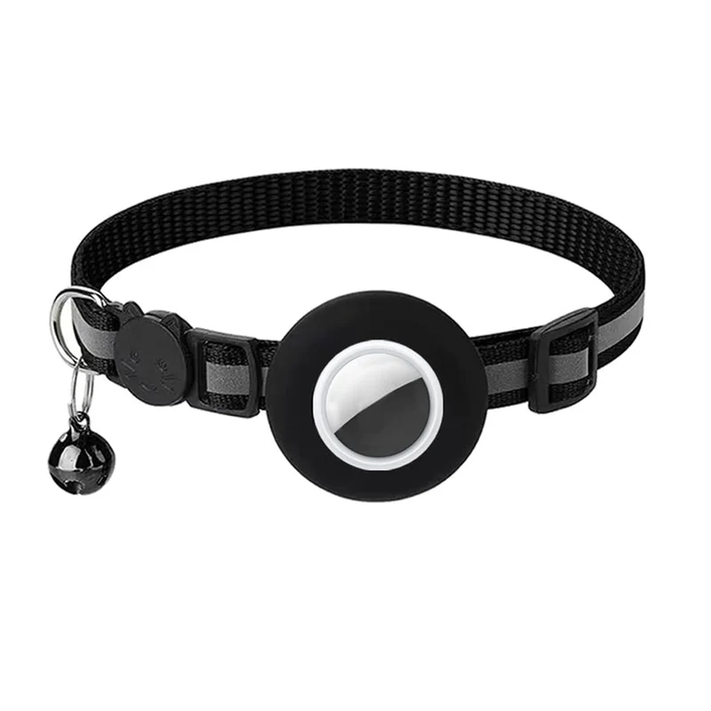 Hepplly Collier AirTag pour Chat – Breakaway, Bande Réfléchissante et Cloche (Noir) | Léger et Réglable