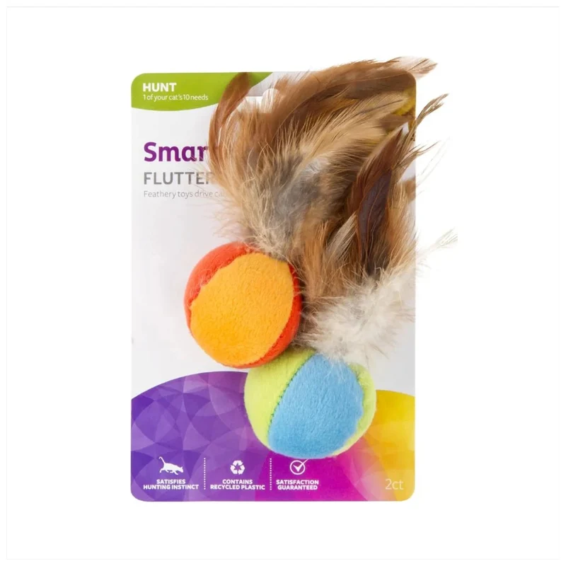 SmartyKat Flutter Balls – Jouets en peluche avec herbe à chat et plumes (ensemble de 2)