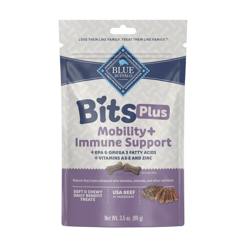 Blue Buffalo Blue Bits Plus Mobilité et Immunité pour Chiens – Morceaux de Boeuf Moelleux, 3,5 oz