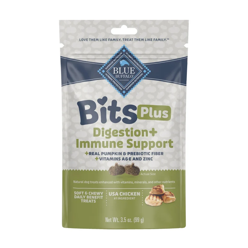 Blue Buffalo Blue Bits Plus – Digestion et Immunité, Friandises Moelleuses au Poulet et Potiron, 3,5 oz
