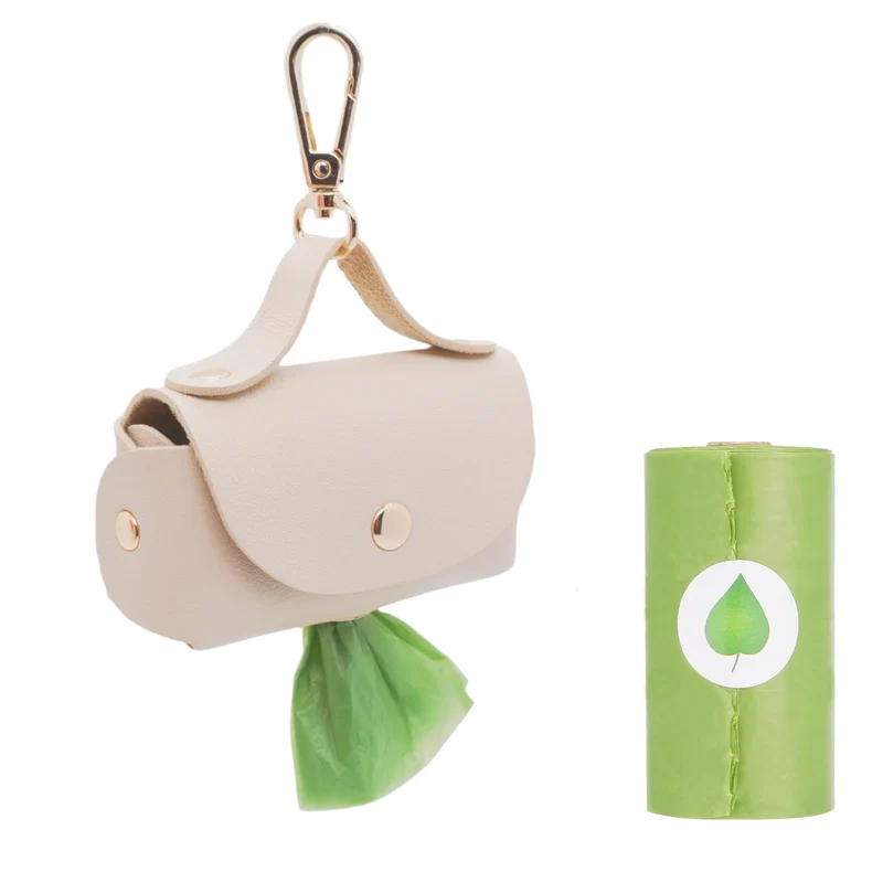 ENWIQUE Porte-sacs à crottes en cuir beige – Distributeur portable et réutilisable pour laisse