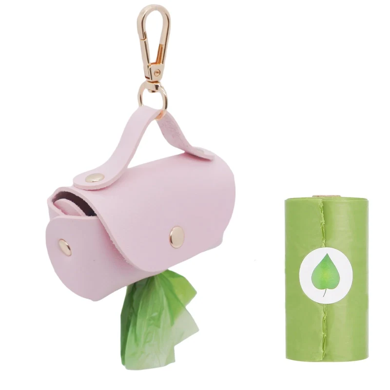 ENWIQUE Distributeur de sacs à crottes en cuir pour laisse - Portable et réutilisable - Rose