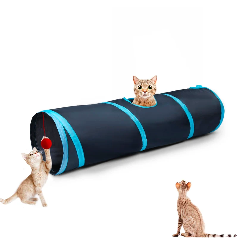 Deofun Tunnel pour Chats – Tunnel bleu pliable à 2 voies avec boules