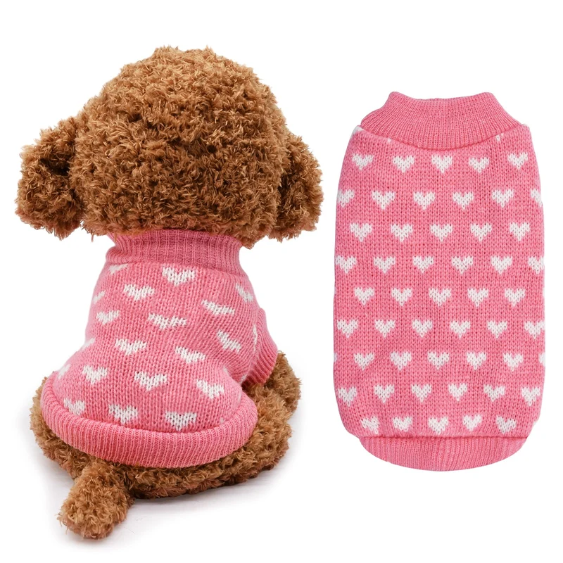 Gistome Pull Chien Tricot Coeur Rouge Rose – Saint-Valentin et Temps Froid, XS à XXL