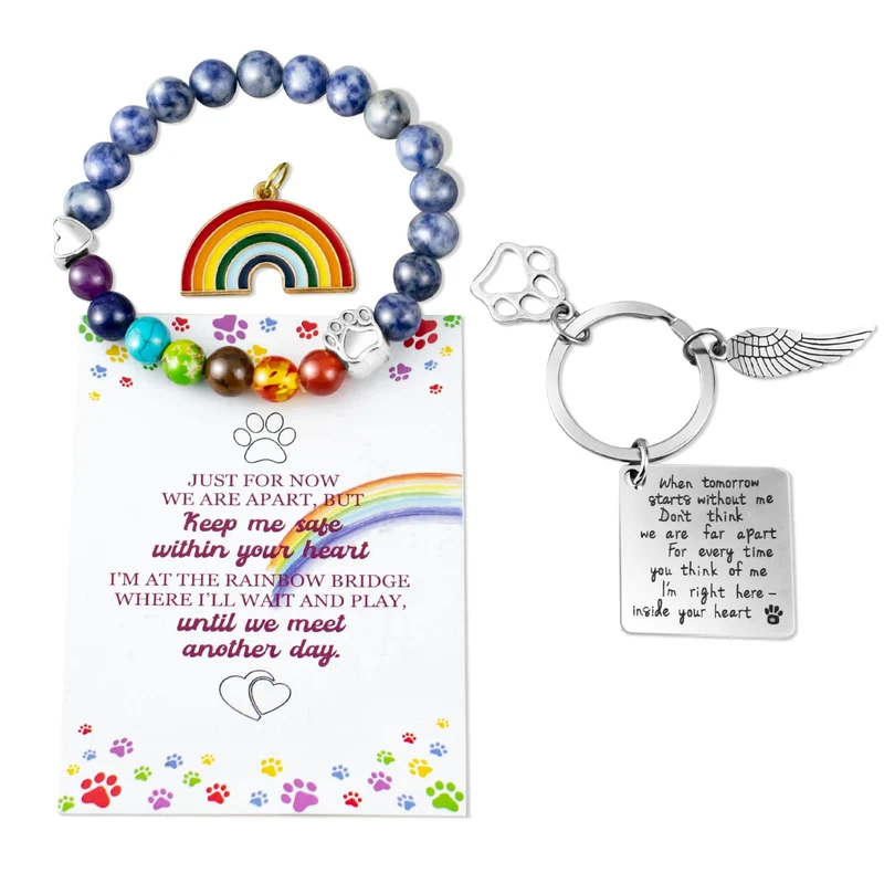 Bracelet mémorial BEABOY pour animaux — 8mm perles arc‑en‑ciel (chien et chat)