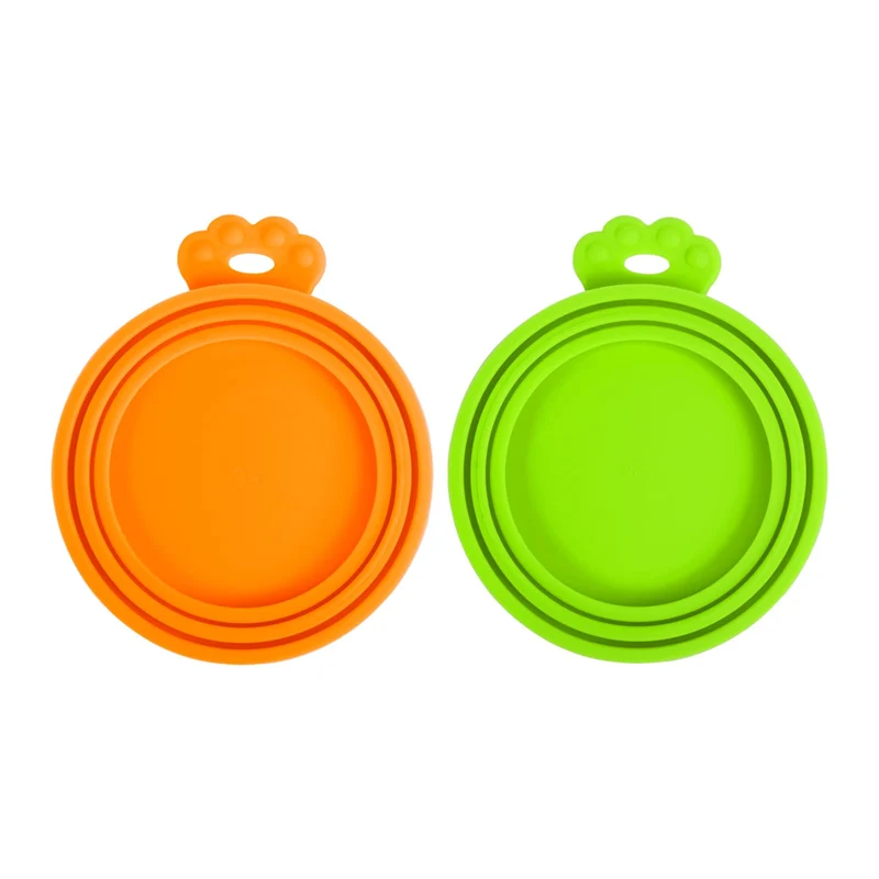 PetBonus - Couvercles Silicone Universels pour Boîtes de Nourriture Animaux (2-Pack) – Sans BPA, Lavable au Lave-Vaisselle (Orange/Vert)