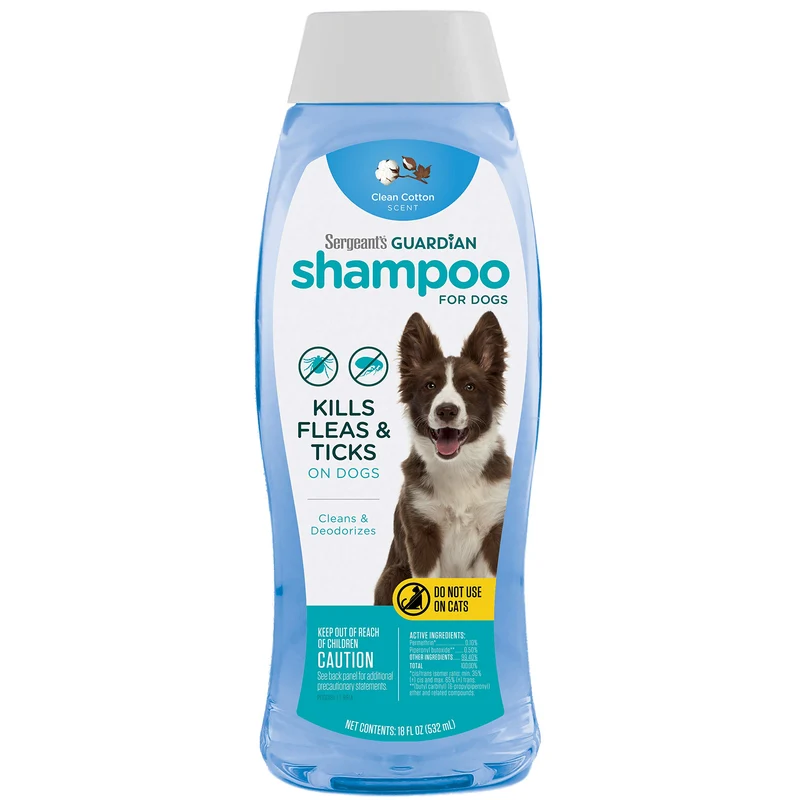 Shampooing Sergeant's Guardian Anti-puces et tiques pour chiens – Parfum coton propre, 18 oz