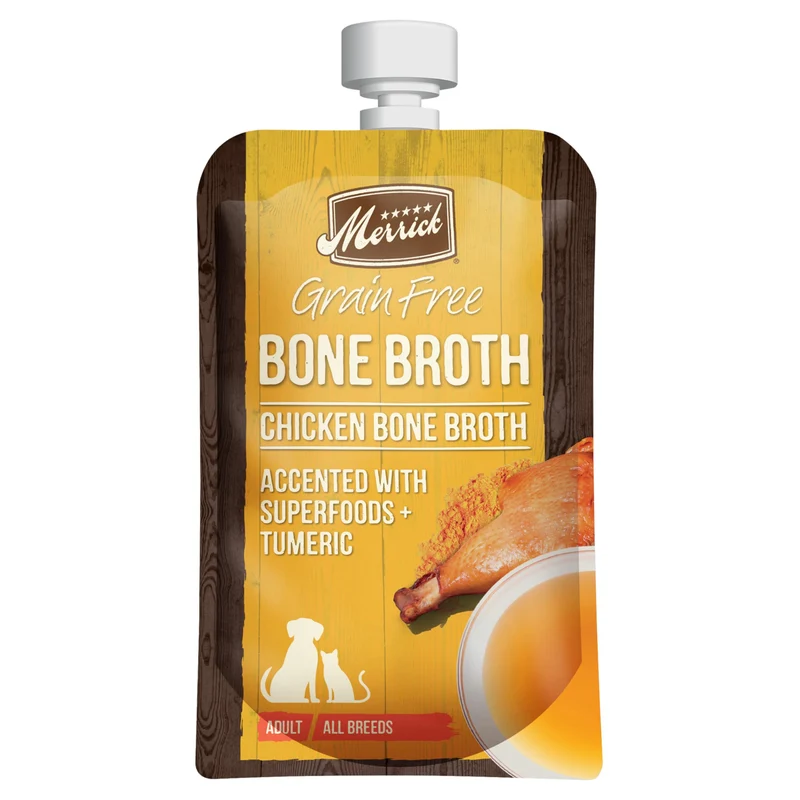 Merrick Bouillon d’Os au Poulet Sans Céréales – Topper Chien et Chat, Qualité Humaine, Sans Gluten (7 oz)