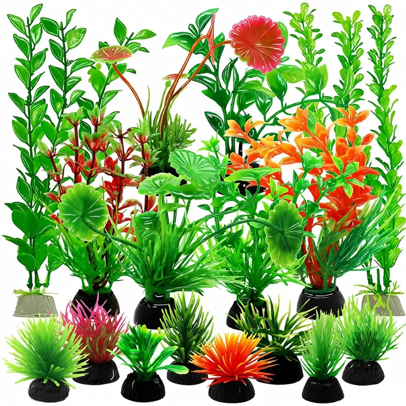 YXGTHGQZ – Ensemble de 16 Plantes Artificielles pour Aquarium et Terrarium, Décor Vibrant et Réaliste