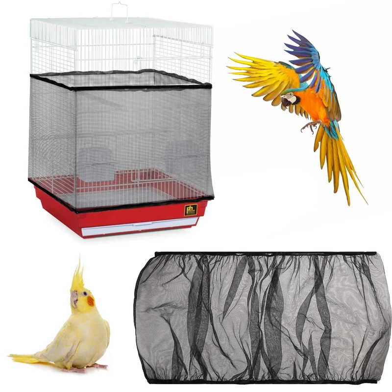 Trinkrittey Couvre-filet pour Cage à Oiseaux – Filet Anti-Graines Élastique Noir pour Perroquets