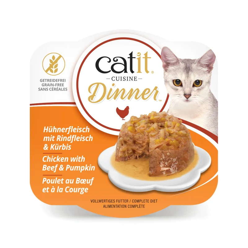 Catit Dîner au poulet avec boeuf et potiron – Aliment humide hydratant pour chats de tous âges