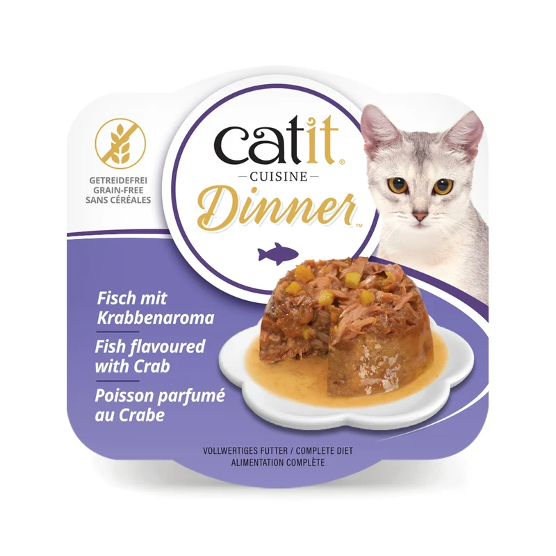 Catit Fish Dinner Poisson, Crabe et Potiron – Aliment humide hydratant et sain pour chats