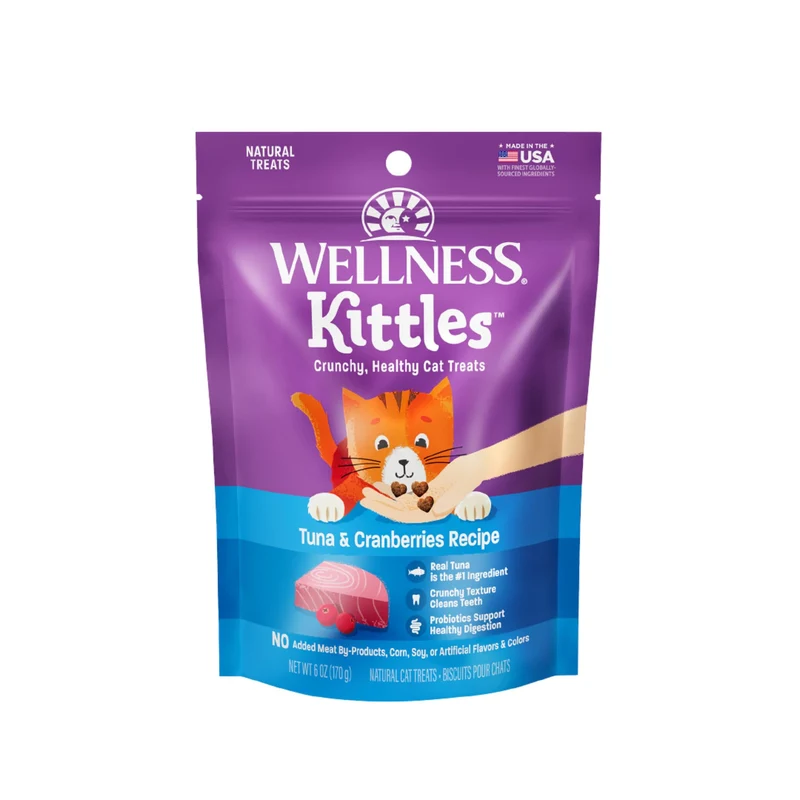 Wellness Kittles Friandises Chat Sans Cereales Thon et Canneberges — Tous Âges, Sachet 170 g (6 oz)