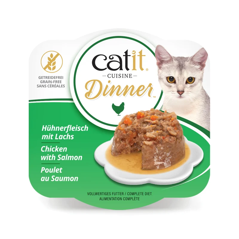 Catit Dîner au poulet avec saumon et carotte – Nourriture humide hydratante pour chats de tous âges