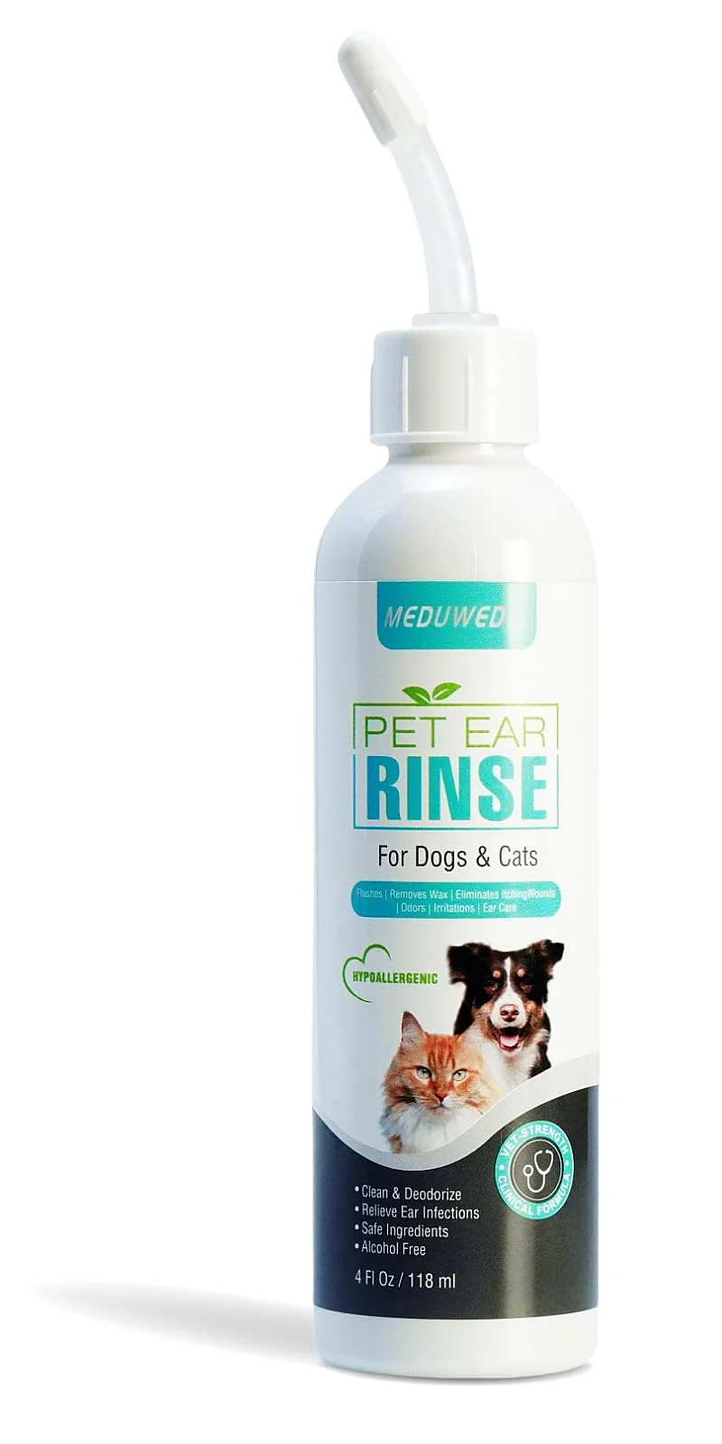 MEDUWEDU Nettoyant d'oreilles pour chiens et chats – Solution apaisante et déodorante, sans alcool ni parfum, 118 ml