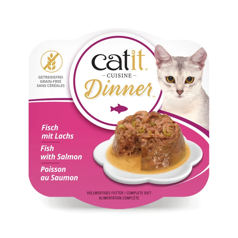 Catit Dîner Poisson — Saumon et Haricots Verts, Aliment Humide Hydratant pour Chats