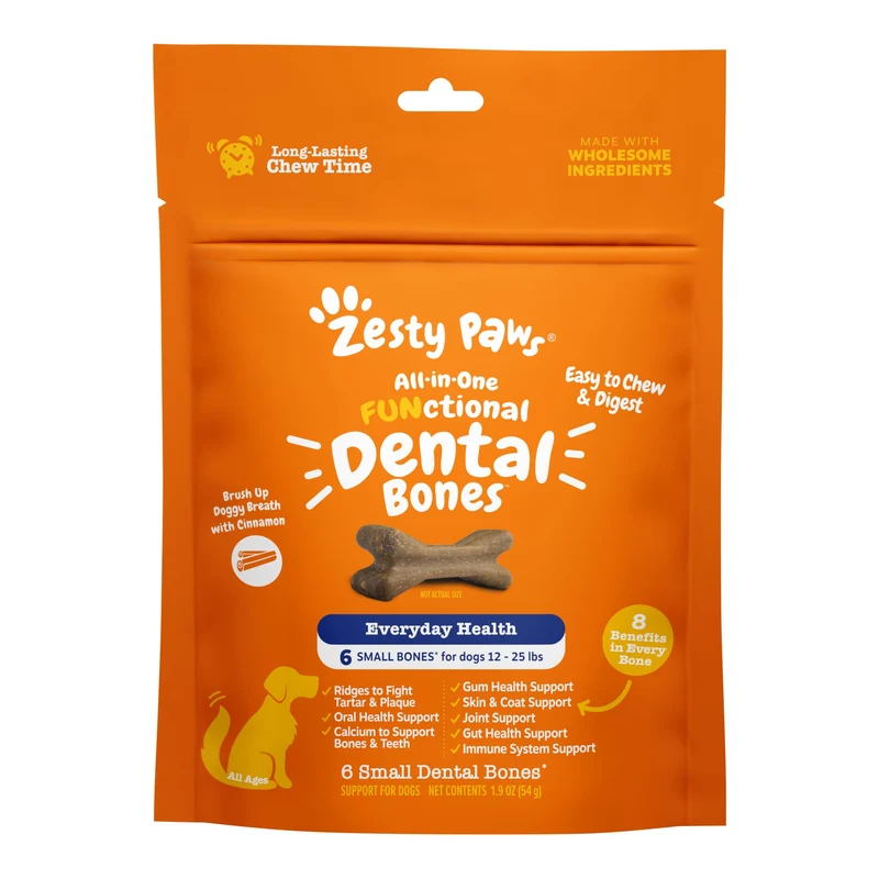 Zesty Paws Os Dentaires Fonctionnels Tout-en-Un, Petits, 6 Pièces
