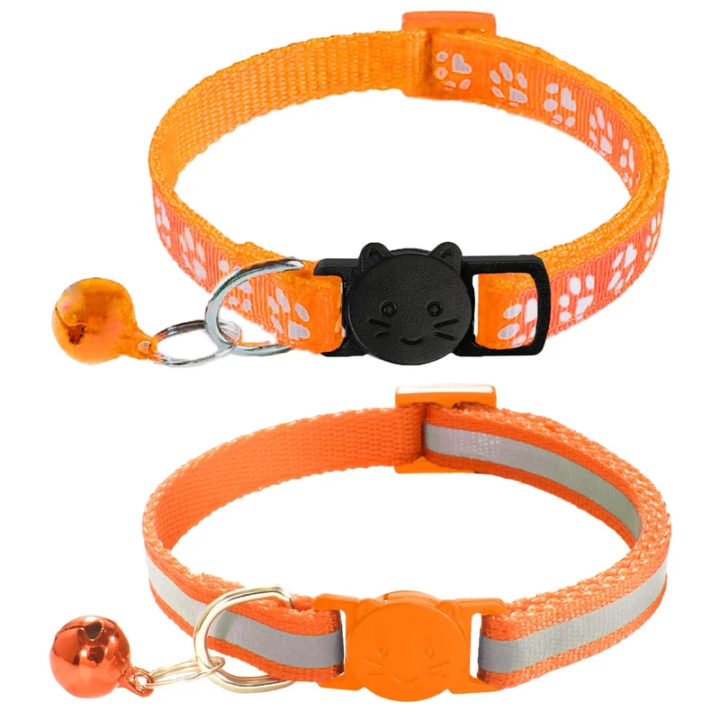 zulinlong 2 Pack Colliers Chat – Boucle Sécurité, Réfléchissant et Empreinte Patte – Ajustables 7,5–12,5 po (Orange)