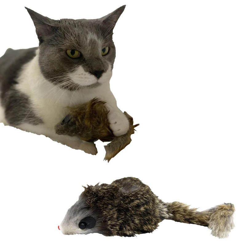SPOT Souris géante en peluche à poils longs – Jouet pour chat avec herbe à chat et clochette, 21,6 cm, 1 pièce