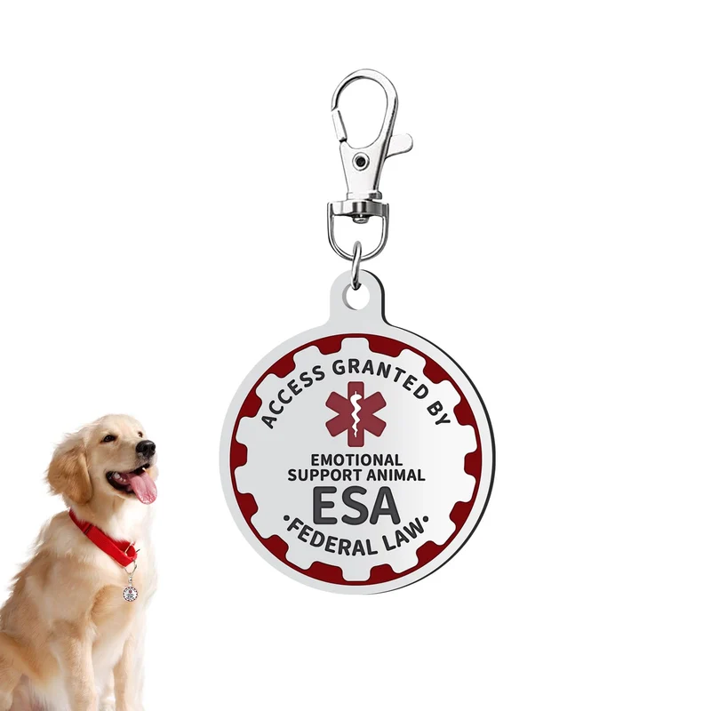 PEHADU Étiquette Chien de Soutien Émotionnel – Double Face, Inox, Bord Rouge