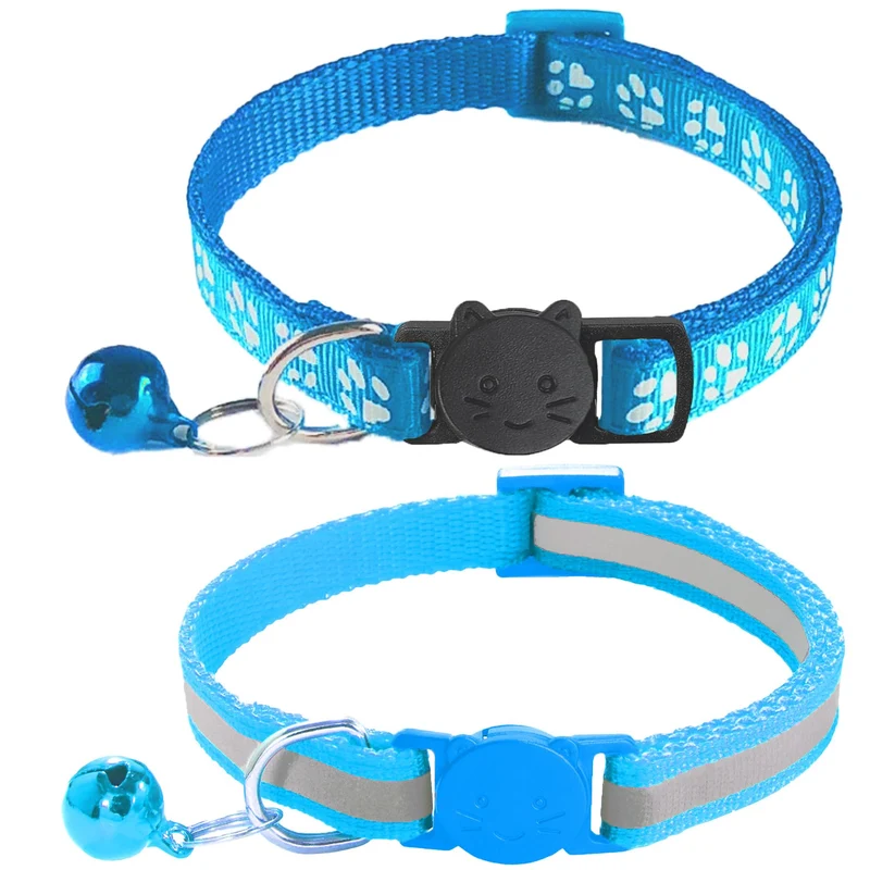 zulinlong – Lot de 2 colliers chat avec dégagement rapide, clochette et design réfléchissant – réglables 19–32 cm (bleu ciel)