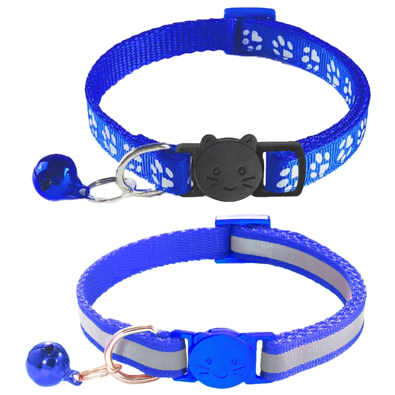 Zulinlong – Lot de 2 colliers pour chat avec boucle à rupture, design réfléchissant et empreinte de patte – Ajustables 19–32 cm (Bleu Marine)