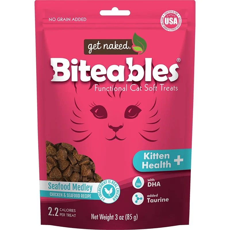 Get Naked Biteables - Friandises molles naturelles pour chats et chatons, Mélange Fruits de Mer, 3 oz