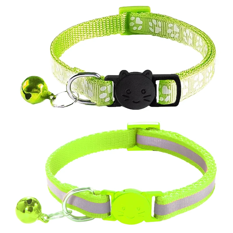 zulinlong - 2 Col collars pour Chat Vert Fluorescent, Réfléchissants, Boucle de Sécurité et Clochette, Ajustables 7,5–12,5 po