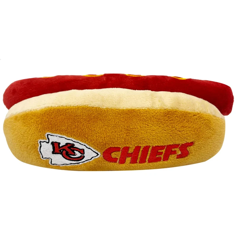Pets First – Jouet peluche hot-dog NFL Kansas City Chiefs pour chiens et chats avec sifflet et logo officiel – 8x5x3 pouces