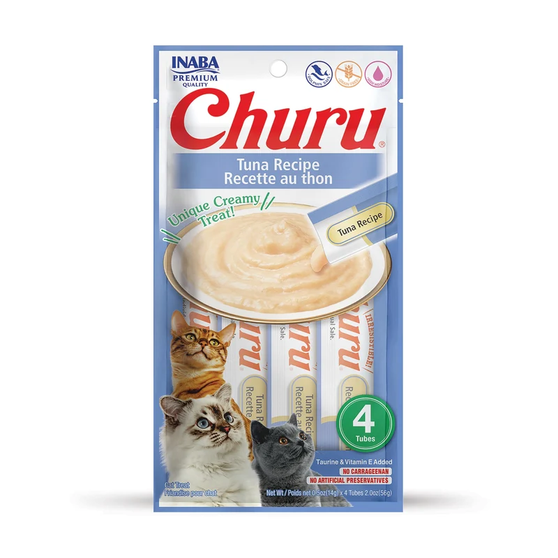 INABA Churu Purée Lickable au Thon – Friandise naturelle pour chat (4 tubes)