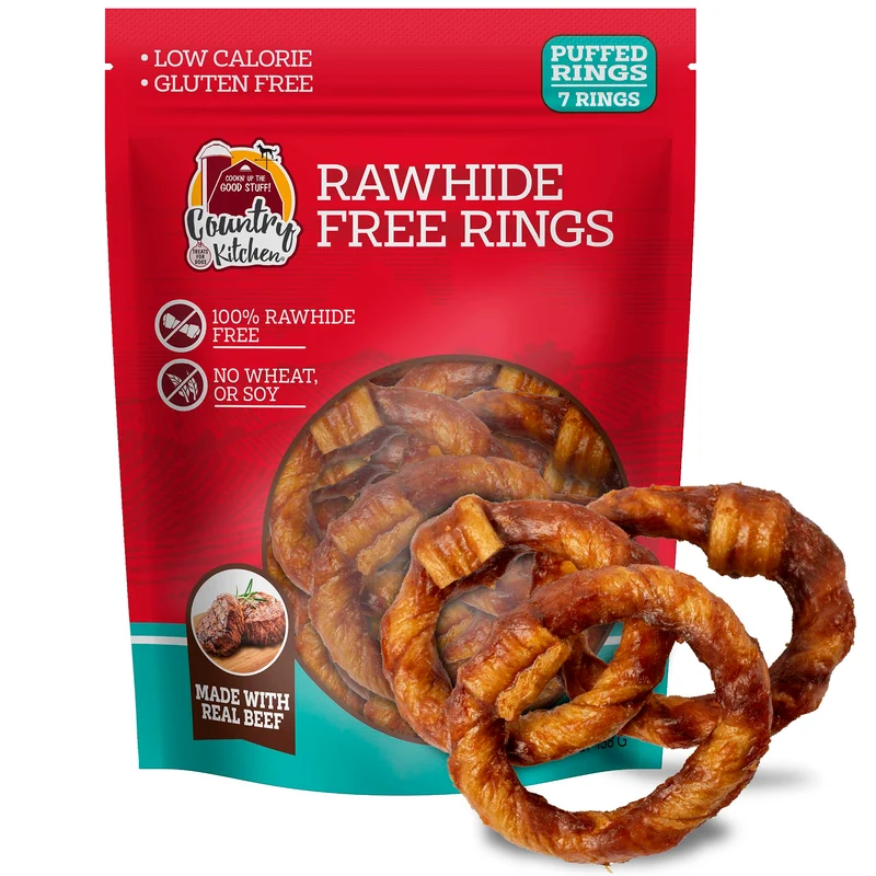 Country Kitchen – Anneaux de boeuf sans cuir pour chien, vrai boeuf, digestibles et sans gluten – 7 pièces