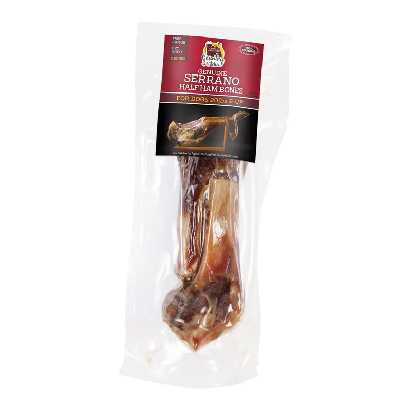 Country Kitchen Os Serrano Mega – Os de jambon naturel, vieillissement sec ≥10 mois, pour chiens moyens et plus de 9 kg, 2 pièces