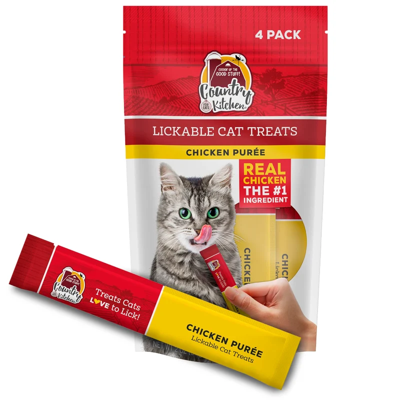 Country Kitchen Purée Lickable pour Chats – Poulet réel, 2 oz, Paquet de 4