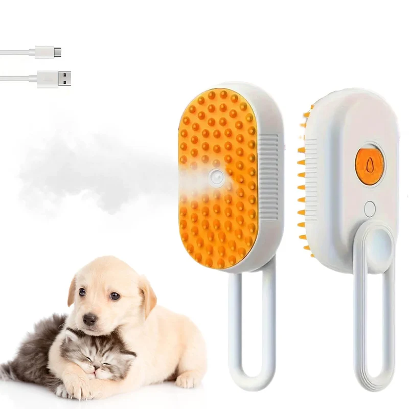 JAOPINK Brosse Vapeur 4 en 1 pour Chats et Chiens – Dépoilage, Massage et Auto-nettoyage (Blanc)