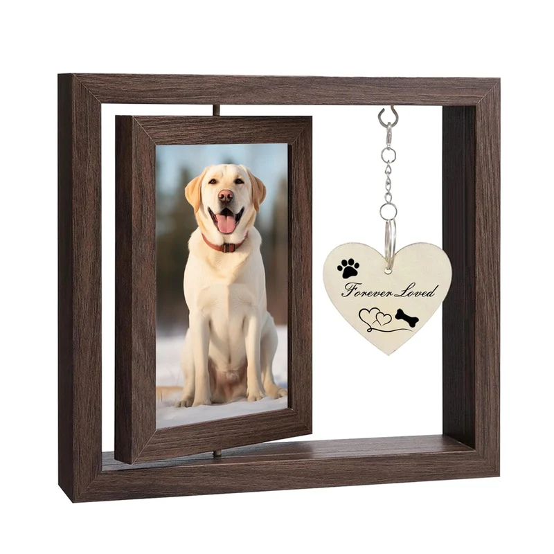 Mematflo Cadre Rotatif en Bois pour Mémorial Animal — Deux Photos 4x6 et Pendentif Cœur