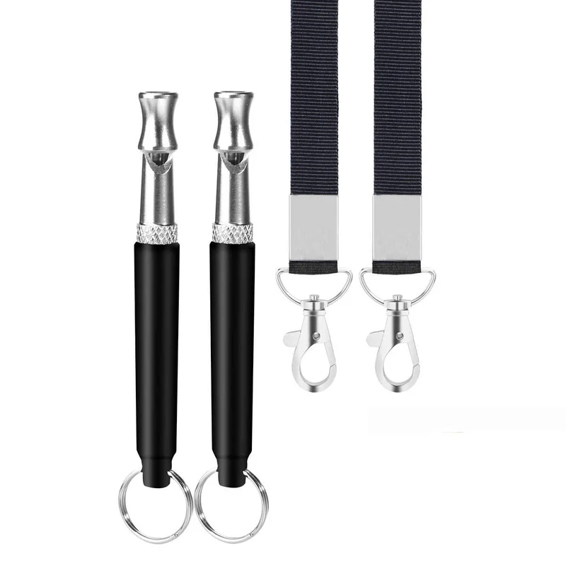 Petiddy Sifflet Chien Ultrasonique Ajustable – Rappel et Contrôle des Aboiements, Acier Inoxydable, Lanière, Noir