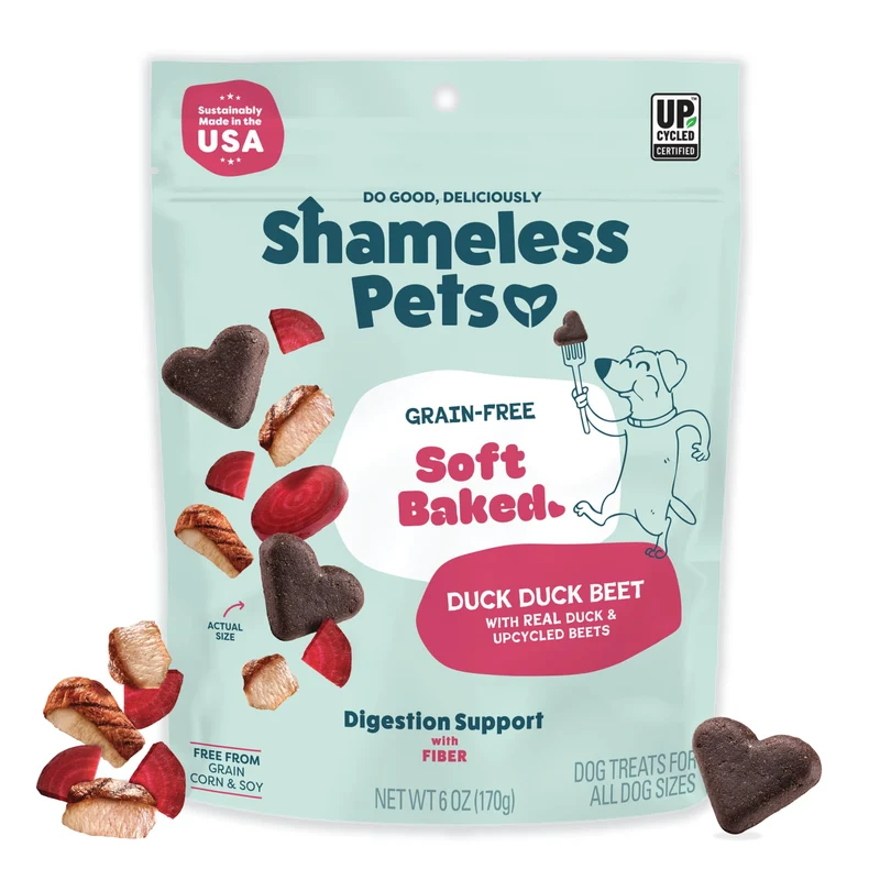Shameless Pets Friandises Molles pour Chien — Canard et Betterave, Sans Céréales, Fibres Digestives, Fabriqué aux États‑Unis