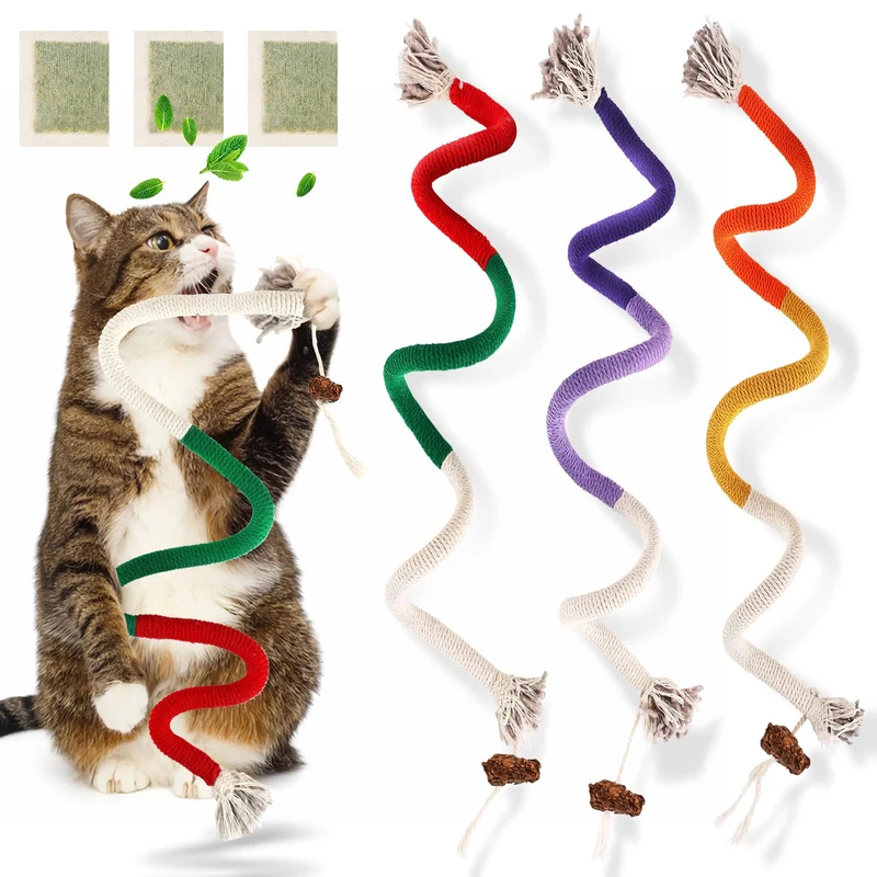 TEAWOO — Ensemble de 3 cordes à mâcher pour chats avec herbe à chat naturelle, jeu interactif et entretien dentaire doux