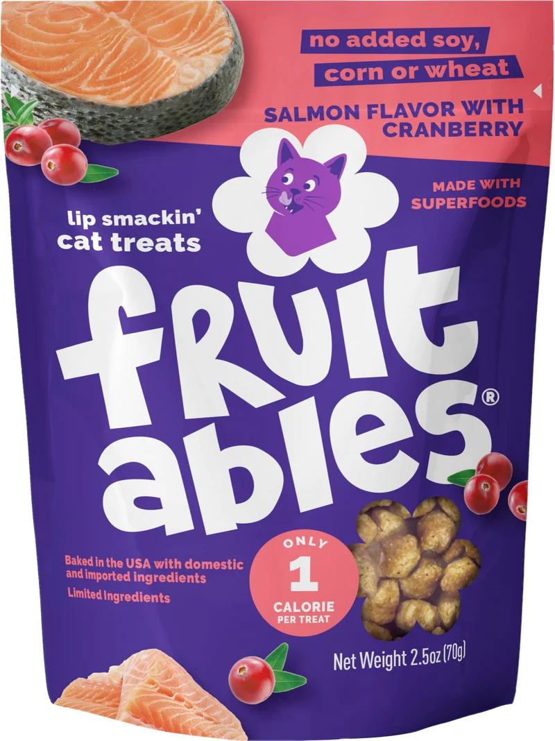 Fruitables Friandises pour Chats – Collations Hypocaloriques au Saumon et Cranberries, Sans Blé, Maïs ni Soja, 2,5 oz